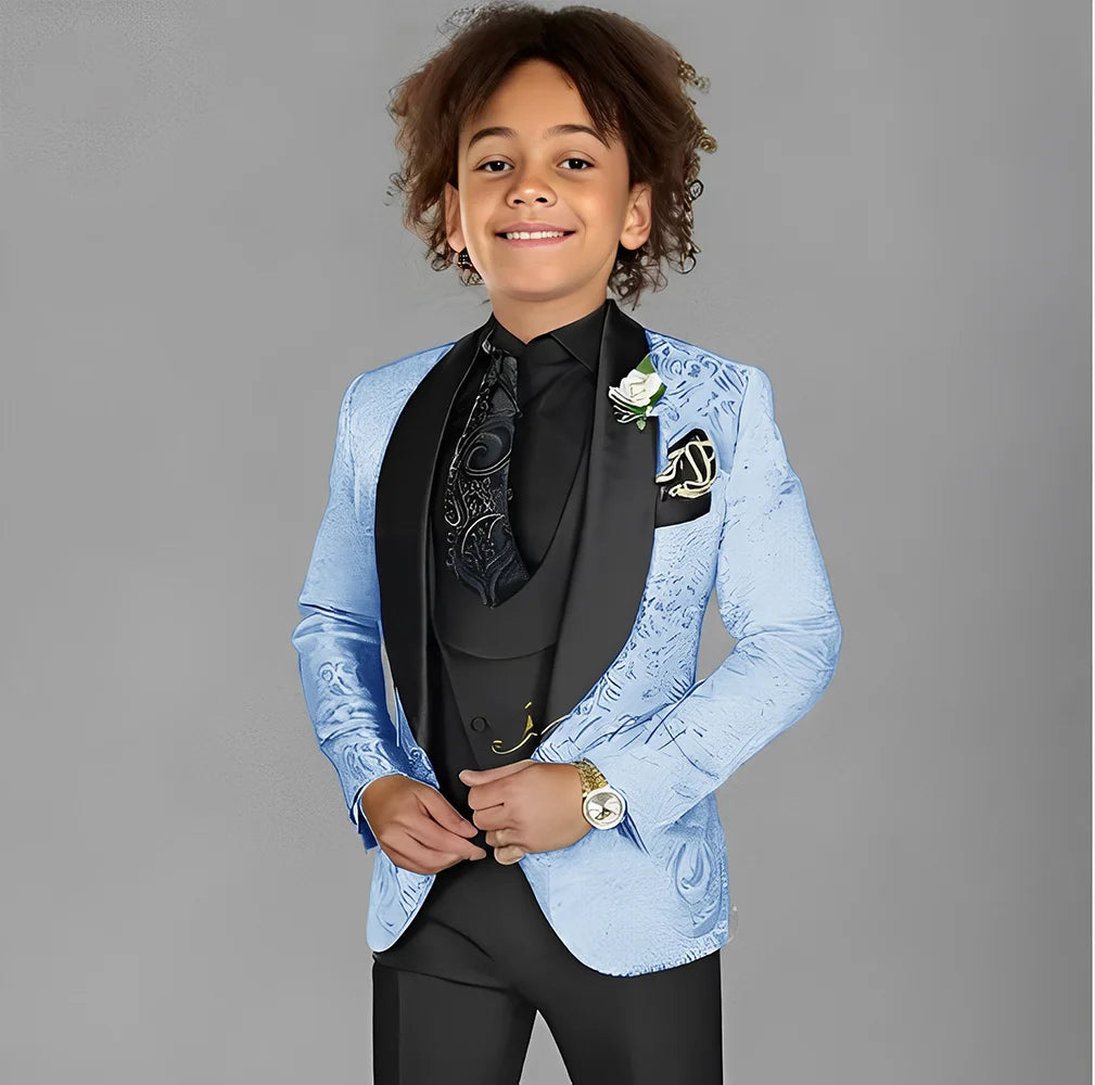 Jacquard boys' 3-piece suit set including jacket, vest, and pants, formal wedding tuxedo for kids ages 2-16, Showlu Fashion Store