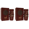 Unisex Lattafa Asad Bourbon Eau De Parfum bottle with fruity fragrance notes, 3.4 oz, displayed in a sleek spray bottle.