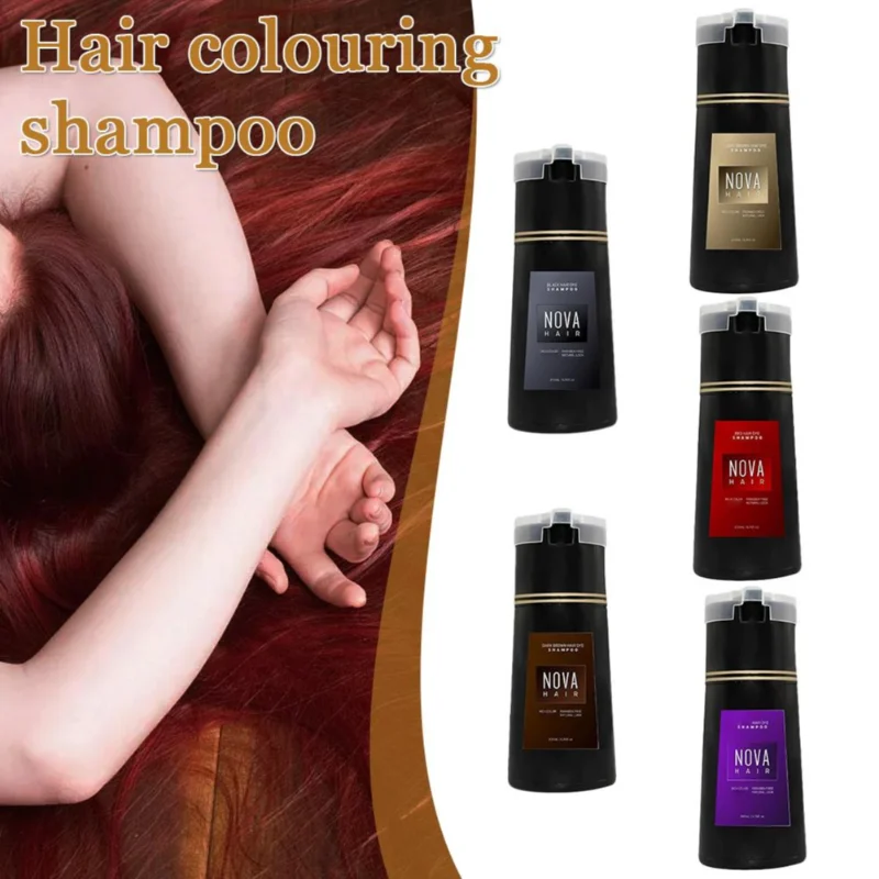 LANBENA 3-in-1 natural hair dye shampoo with moisturizing oil control, 500ml, shown in a sleek bottle with product label.