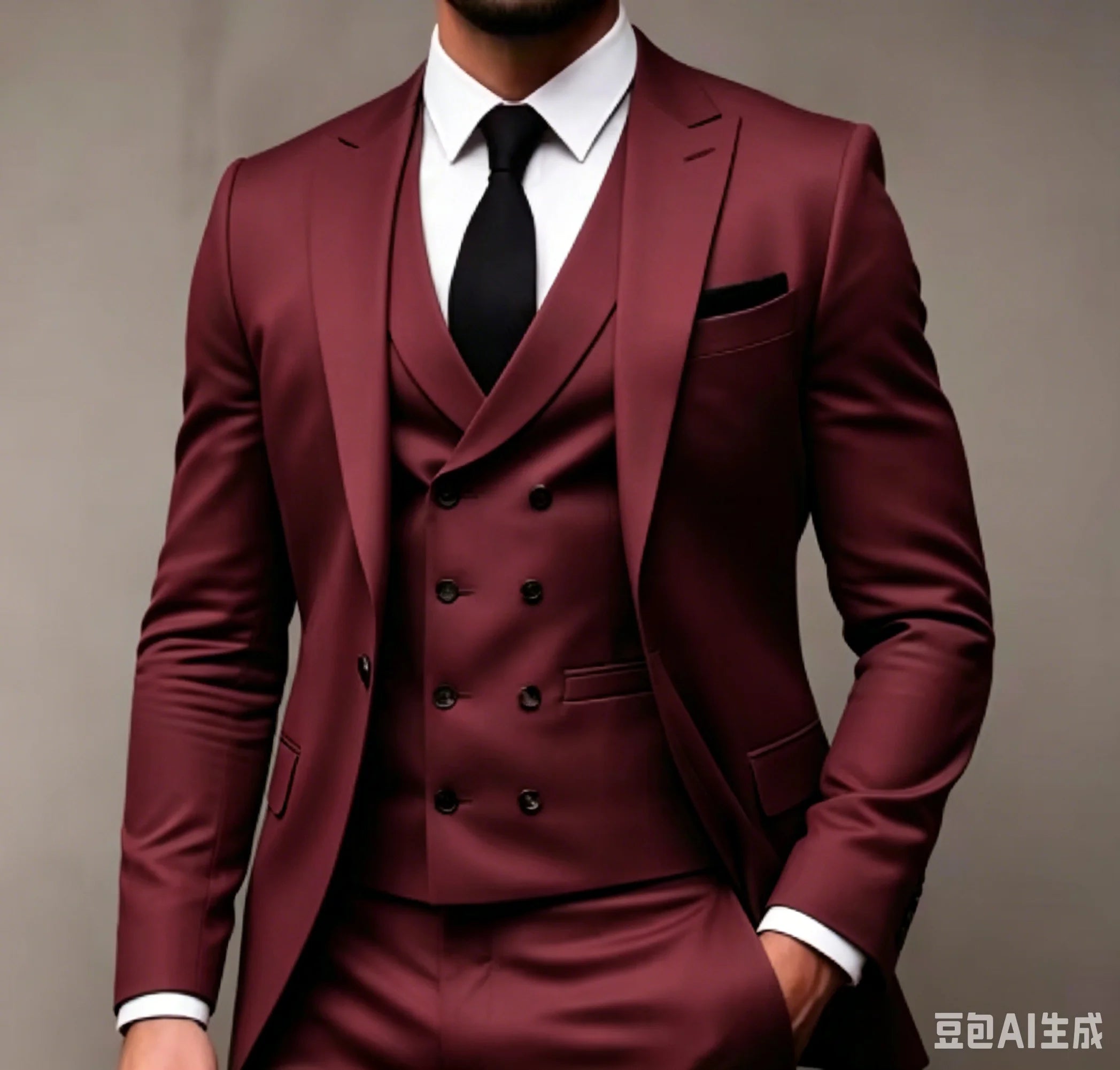 Green 3-piece men's wedding party suit by Showlu Fashion Store, featuring a tailored Americana style with jacket, vest, and trousers.