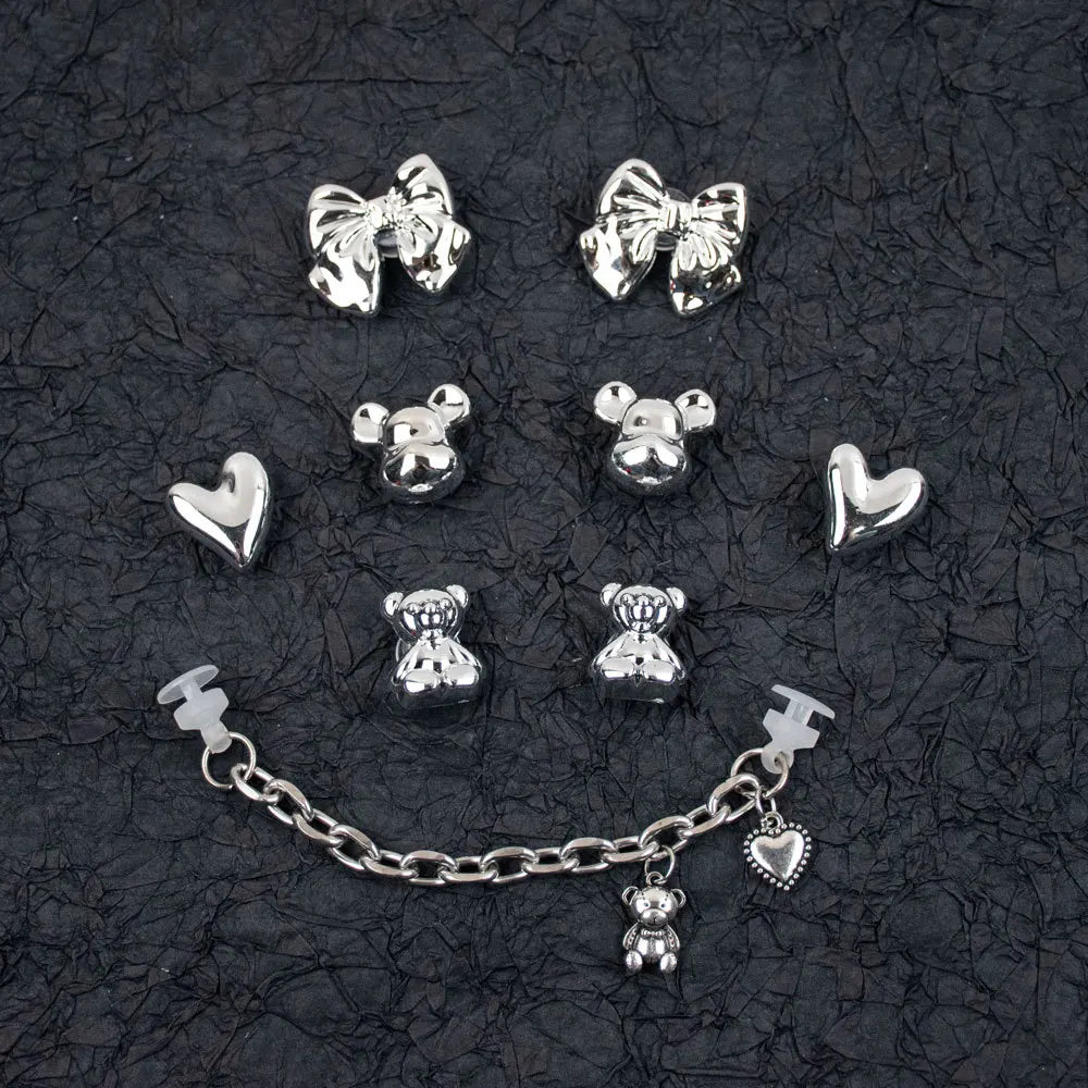 Acrylic butterfly and bear shoe charms with colorful cartoon designs, perfect for decorating kids' hole shoes and accessories.