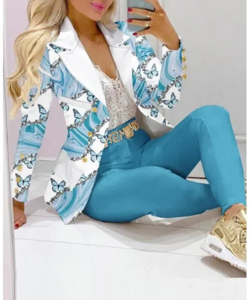 2025 Women's 2pcs Tracksuits Solid Long Sleeve Blazer Pants Suit Sets Office Lady Tracksuit Two Piece Set Fitness Outfits Woman SHOWLU FASHION STORE