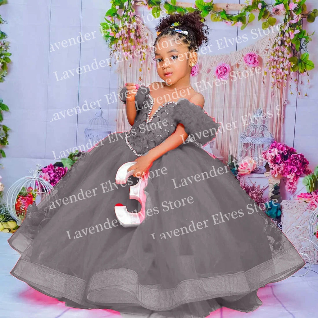 Red Kids Birthday Dresses For Girls Flower Girl Dresses Customized Pleated Ruffles Tiered Tulle Ball Gowns for Wedding