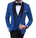 Showlu men's 3-piece slim fit wedding suit with wool blend fabric, shawl lapel tuxedo, styled for formal occasions.