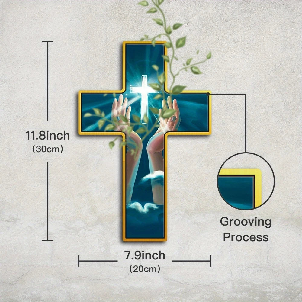 Rustic green wooden crucifix wall hanging cross with farmhouse style, 12-inch size, from Showlu Fashion Store.
