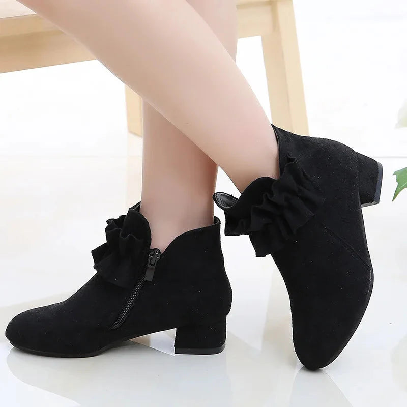Girls Princess ankle boots by SHOWLU FASHION STORE, waterproof suede winter shoes with cute princess design and warm lining.