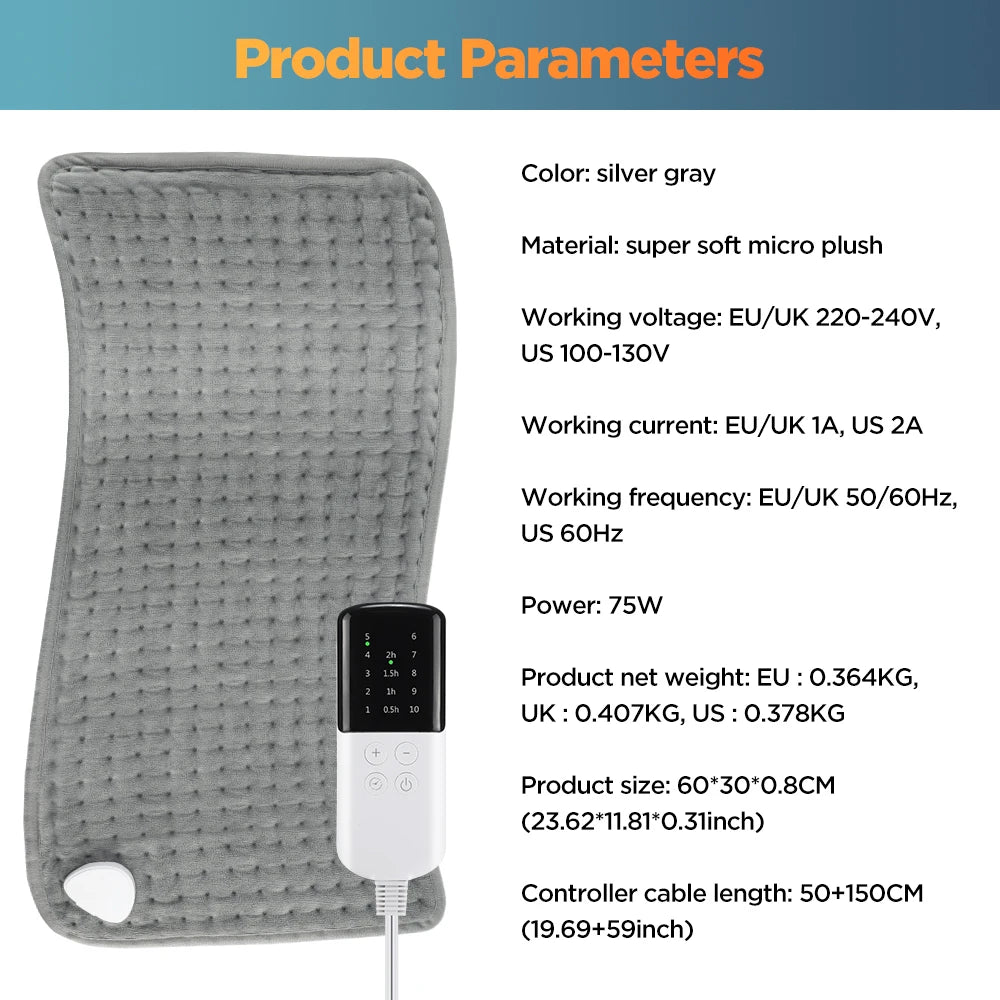 Showlu Smart General electric heating pad with adjustable temperature, timer, plush cover, designed for warmth and comfort.