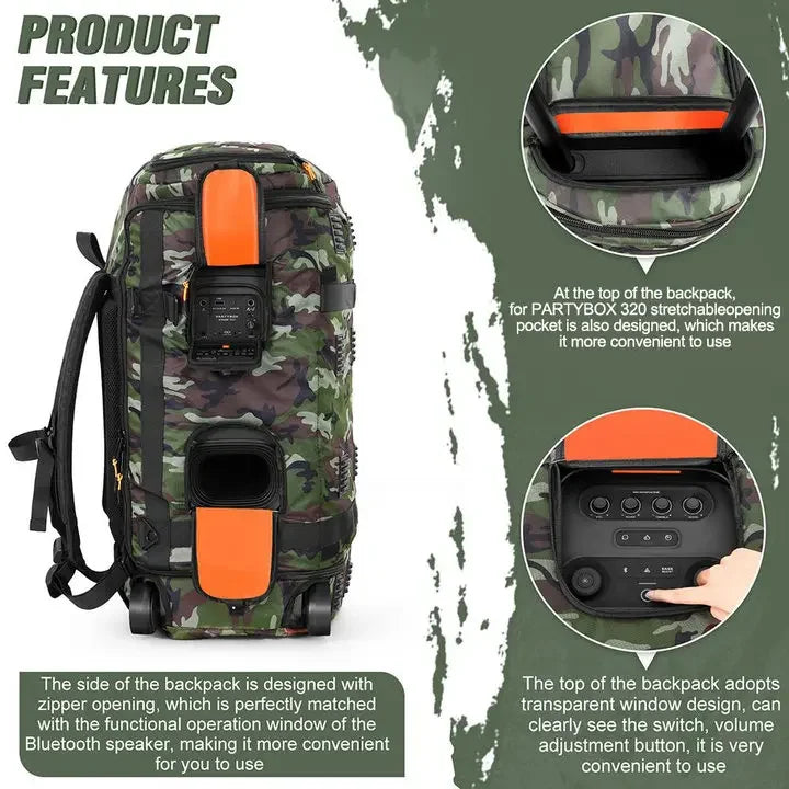 Portable black travel case for JBL Partybox Stage 320 by SHOWLU FASHION STORE, designed to protect and carry the speaker.