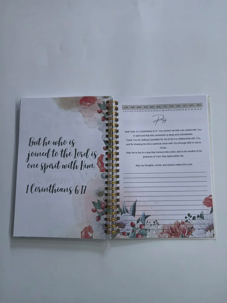 Showlu 24-week prayer journal for women with scripture devotional pages, featuring a compact, elegant design for daily reflection.