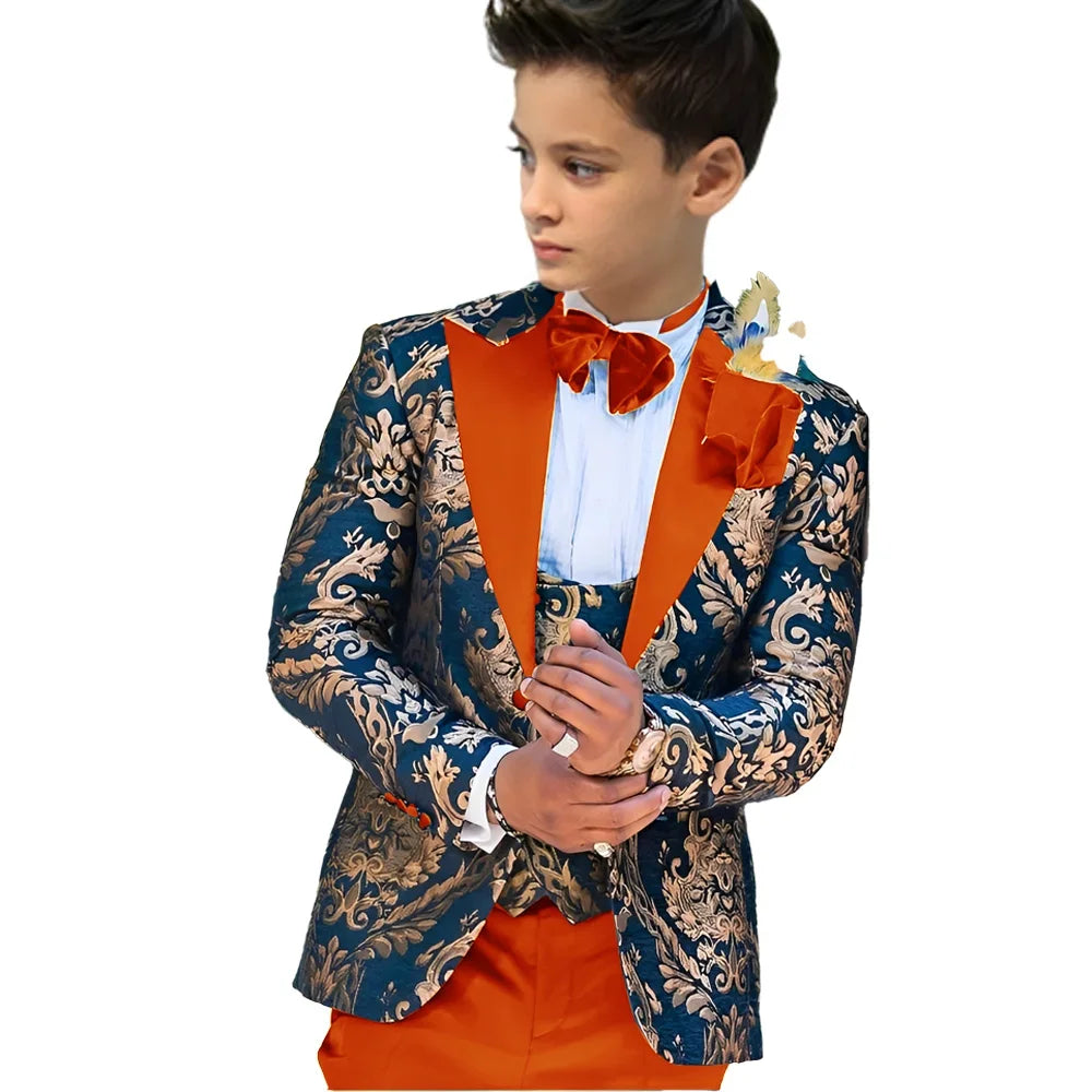Showlu Fashion floral boy wedding suit set with jacket, vest, and pants for kids aged 2-16, perfect for special occasions