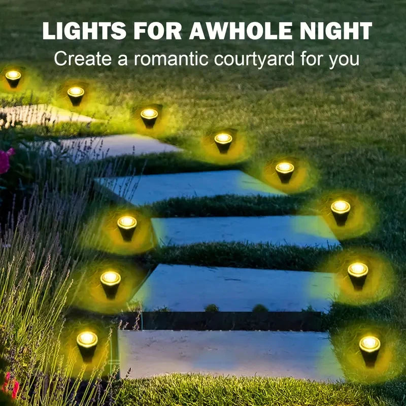 Outdoor solar LED garden pathway lights with 8 lighting modes, designed for illuminating garden walkways and outdoor spaces.