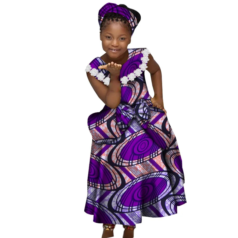 Girls African print dashiki mermaid dress in cotton, featuring vibrant patterns, perfect for parties and special occasions.