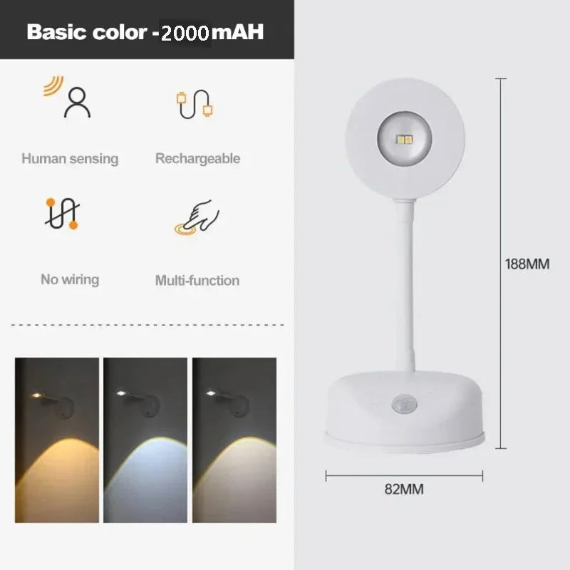 Rechargeable motion sensor LED wall spotlight by Showlu Smart General, showing the sleek light with adjustable sensor and modern design.