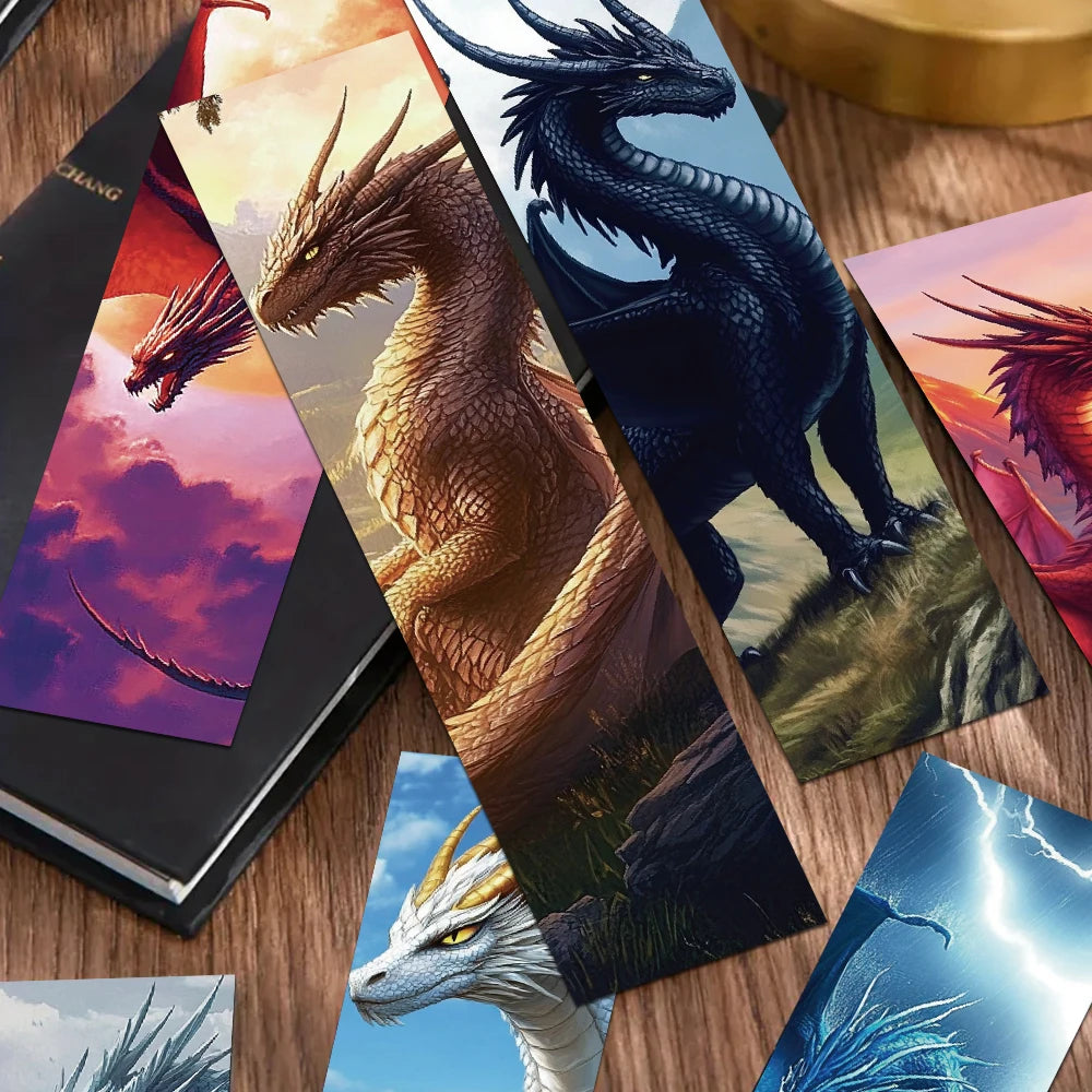 Set of 30 Showlu Majestic Dragon Wings paper bookmarks featuring detailed, aesthetic stationery designs on glossy paper.