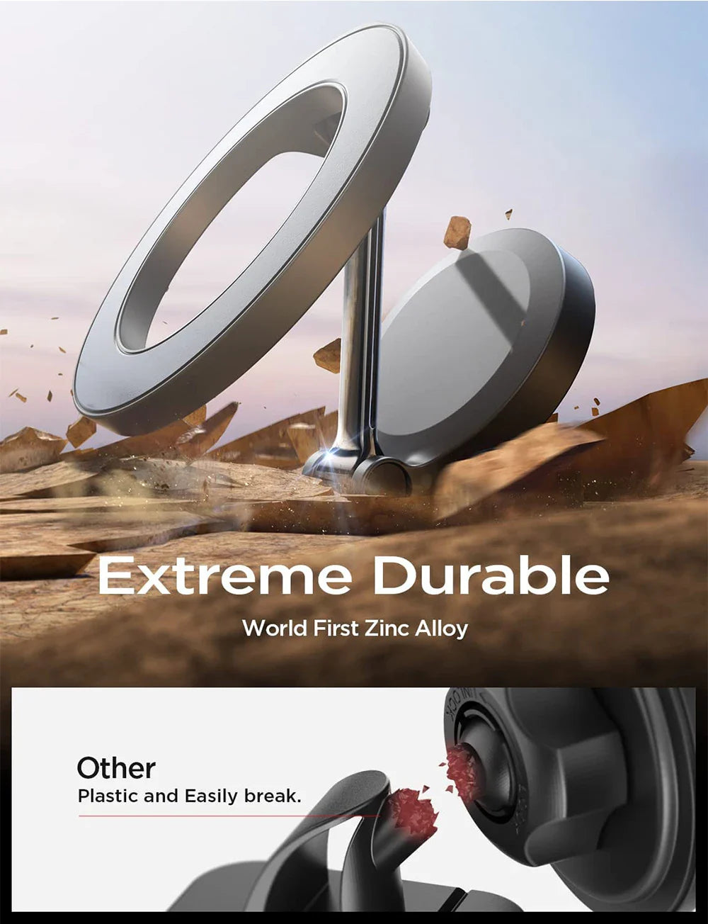 SHOWLU MagSafe car phone holder with 1080-degree rotation for iPhone 14 and 13, mounted on a vehicle dashboard.