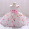 Baby girl birthday princess dress with floral embroidery, sleeveless baptism costume for infants and newborns from Showlu Fashion Store.