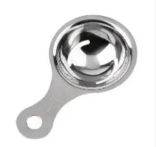 Stainless steel egg white separator spoon by Showlu Smart General, with a handle and bowl for easily separating egg whites from yolks.