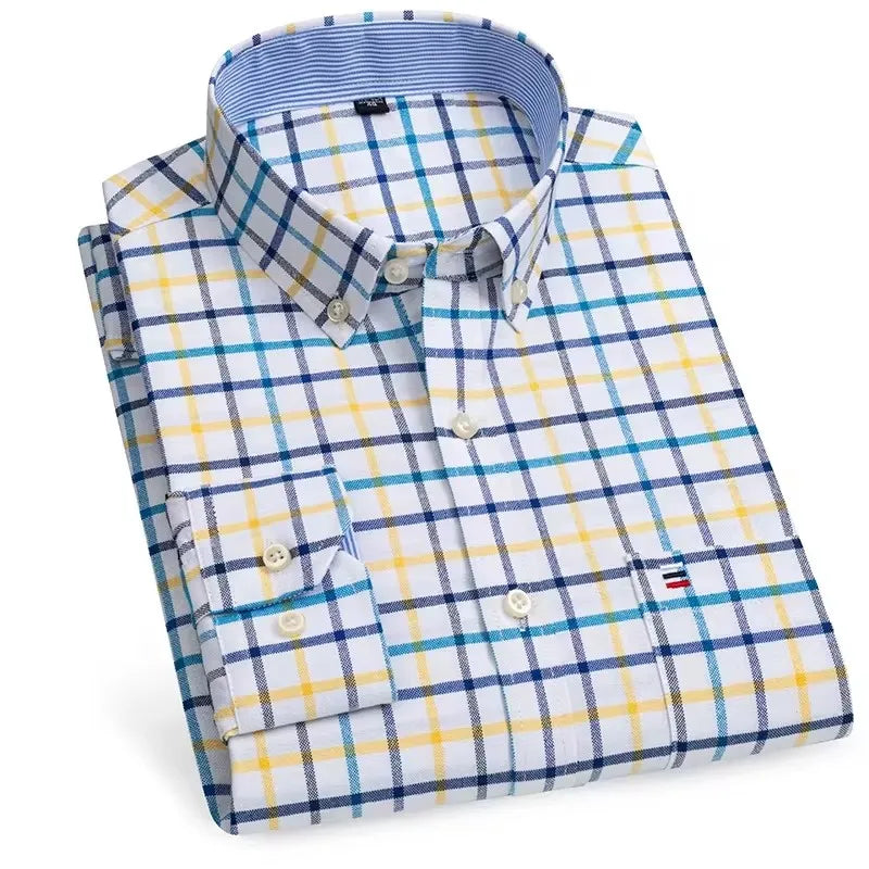 Men's long sleeve plaid Oxford shirt in red, 100% pure cotton, designer striped checked shirt, available in 7XL size