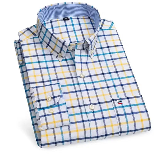 Men's long sleeve plaid Oxford shirt in red, 100% pure cotton, designer striped checked shirt, available in 7XL size