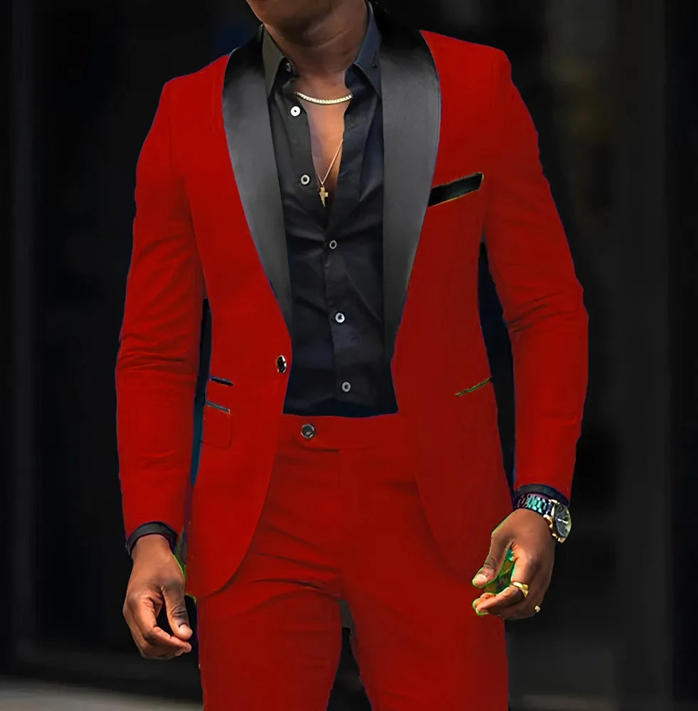 Slim fit men's wedding and business suit by Showlu Fashion, featuring a single-button jacket and matching pants set.