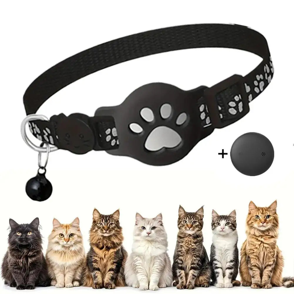 Showlu Waterproof Smart GPS Cat Collar with reflective strip and anti-lost tracker, designed for secure and visible feline identification.