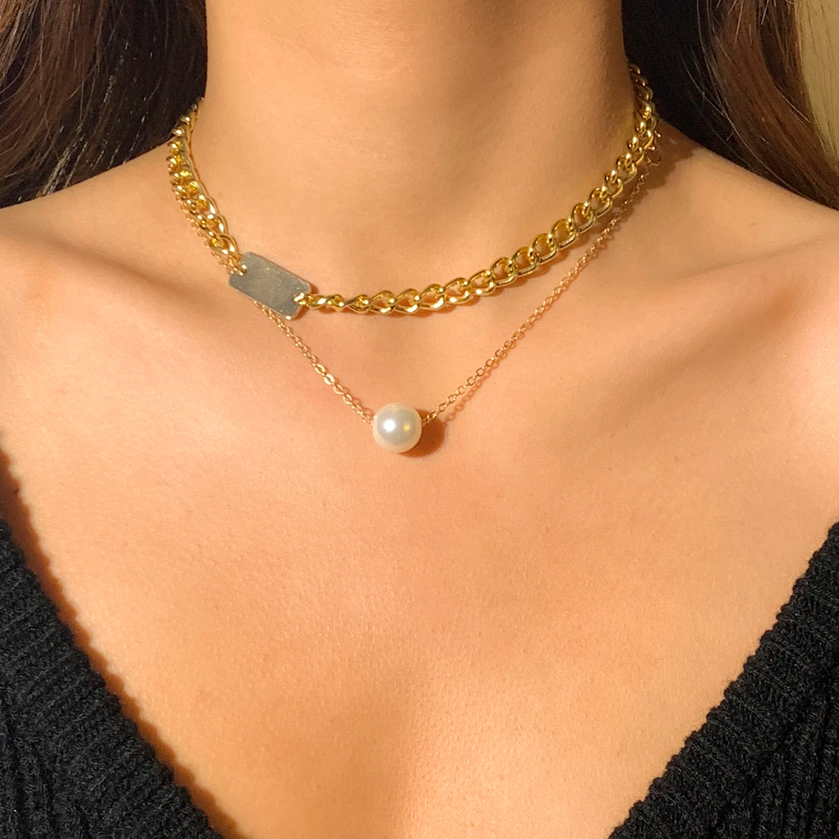 Baroque simulated pearl tassel pendant necklace for women with beaded link chain, trendy lariat wedding jewelry by Showlu Fashion Store