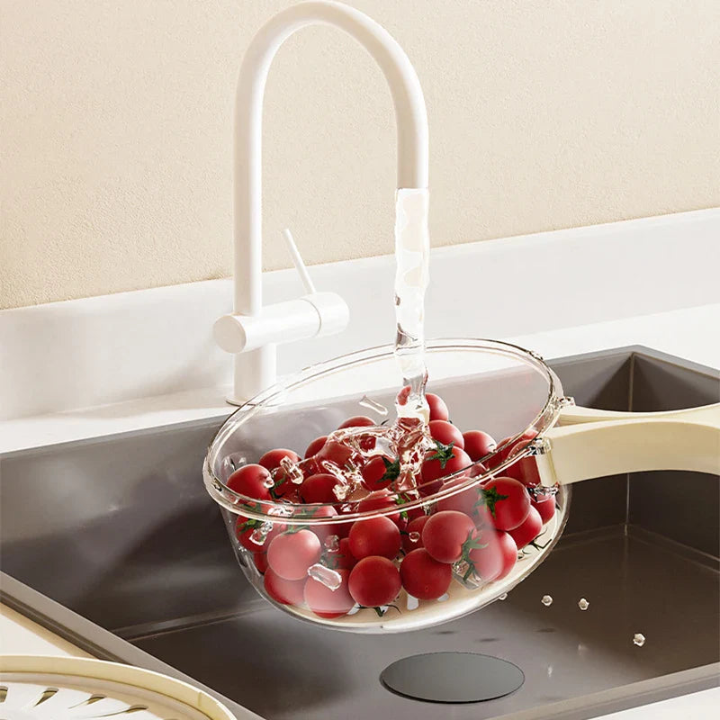 Showlu 2-in-1 fruit and vegetable washing basket with lid drainer, stainless steel kitchen storage and rinsing solution