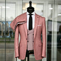 Luxury Men's Pink Linen 3-Piece Suit Slim Fit Single Breasted Peak Lapel Formal Jacket Vest Pants Set for Wedding & Business