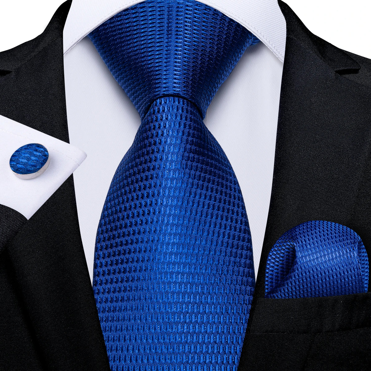 New Classic 100% Silk Men's Ties 8cm Blue Plaid Dot Striped Business Necktie Handkerchief Wedding Party Tie Set Gravatas DiBanGu