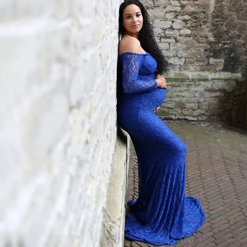 Showlu Fashion lace maternity gown, sexy mermaid maxi dress designed for maternity photography, elegant and fitted silhouette.