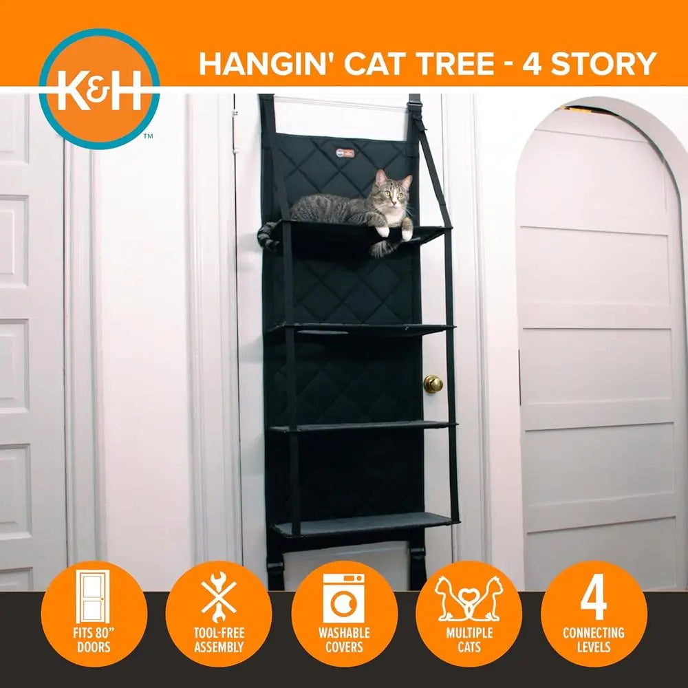 Multi-level door-mounted cat tree perch from K&H Pet Products, with cozy platforms and sisal scratching posts for cats.