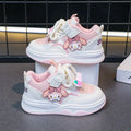 Sanrio Hello Kitty girls running shoes featuring Kuromi cartoon design and platform sneakers, colorful and playful footwear.
