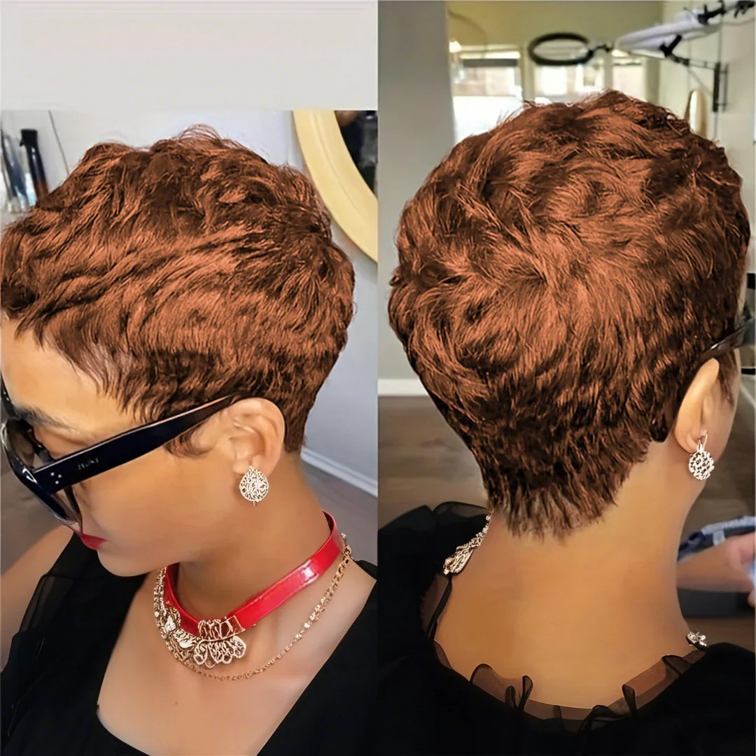 6-inch straight pixie cut wig for women, 100% human hair, pre-styled bangs, natural hairline, tangle-free, machine-made by Showlu Fashion