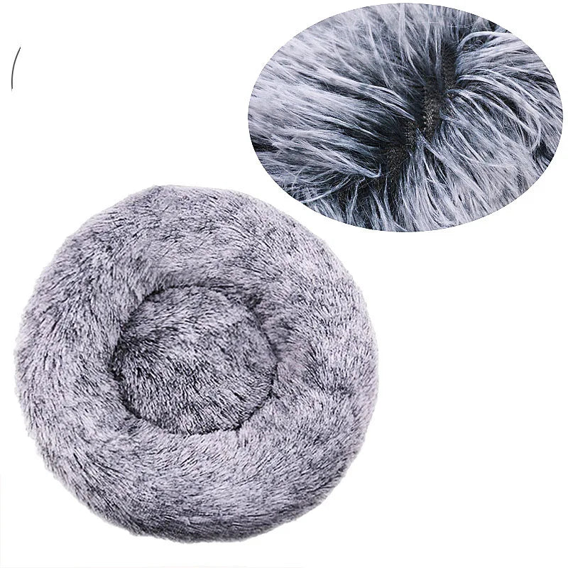 Soft round plush pet bed for large dogs, cozy dog house by Showlu Fashion Store with warm, comfortable interior.