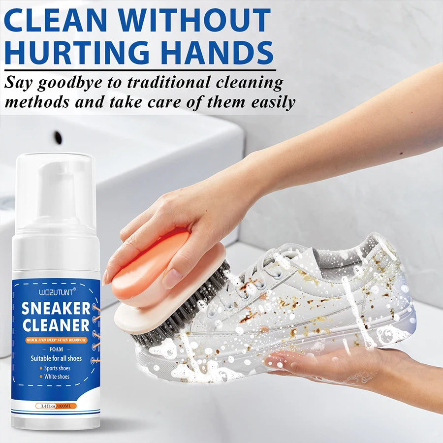 Showlu Smart General shoe cleaning foam bottle with applicator for effective leather and fabric shoe maintenance.