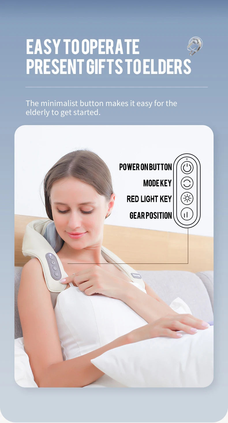 Electric deep tissue neck and shoulder massage shawl by Showlu Smart General, showing the shawl spread out with massage nodes visible.
