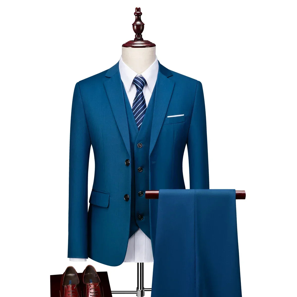 Men's slim fit suit by SHOWLU FASHION STORE, solid 3-piece wedding tuxedo with jacket, vest, and trousers, suitable for business or wedding.