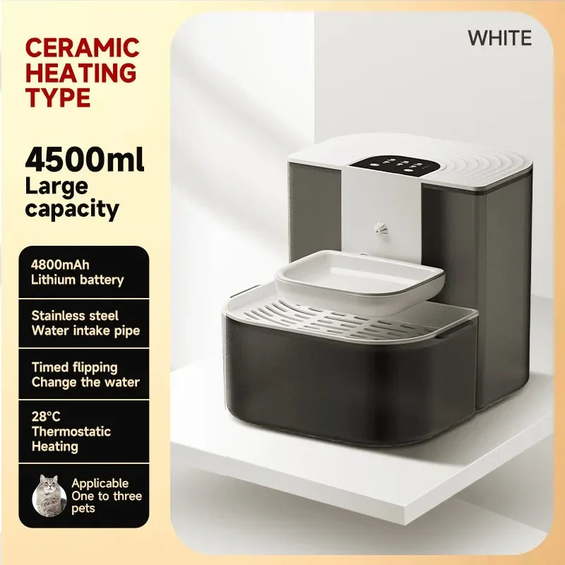 Wireless VOFORD 4.5L Smart Pet Water Dispenser and automatic cat fountain with sleek design and easy-access water flow.