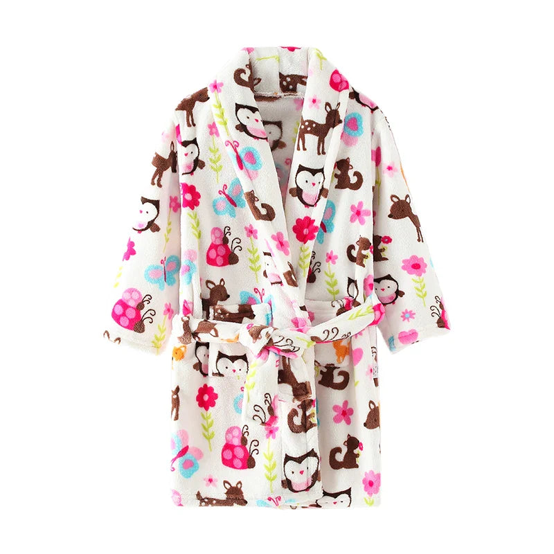 Childdkivy Kids flannel pajamas and warm cartoon bathrobe for boys and girls, featuring colorful, cozy fabric and playful designs.