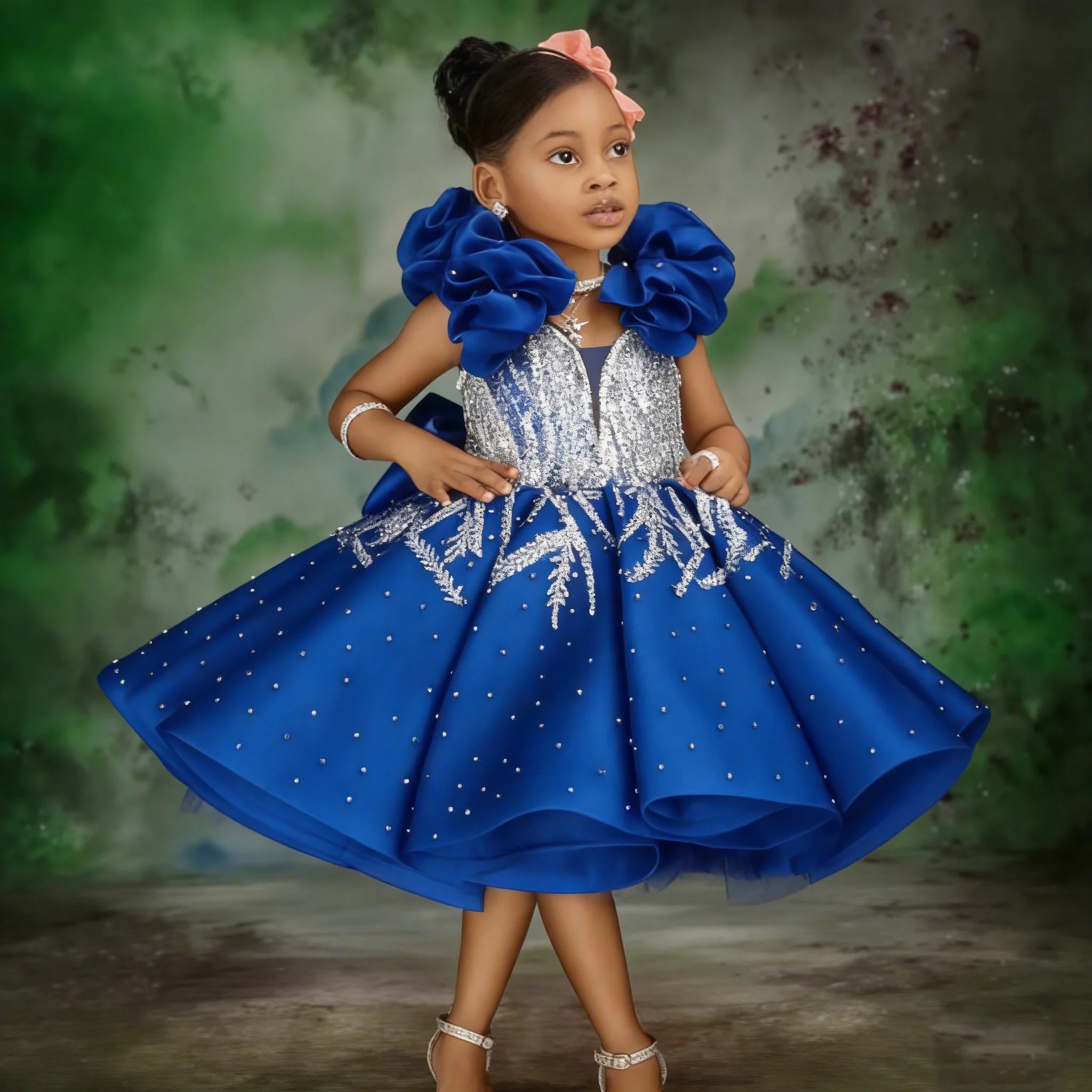 Customized Peach Pink Flower Girl Dress For Wedding Satin Knee Length Appliques Crystal Kids Birthday Party First Communion Gown