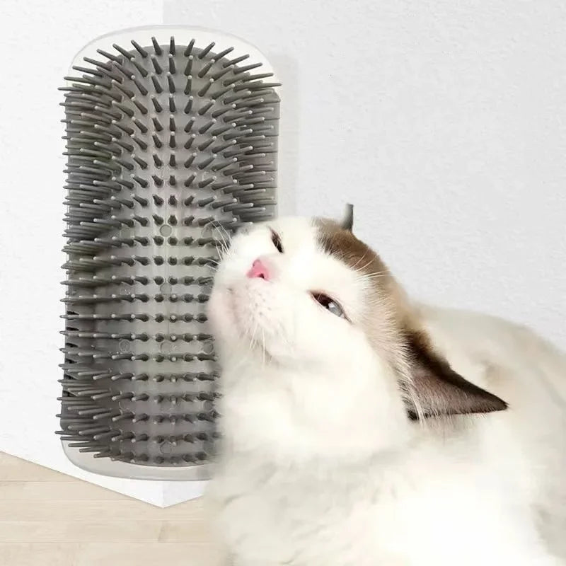 Cat massage tool and hair removal comb by Showlu, wall-mounted self-cleaning rubbing brush for pet grooming and relaxation.