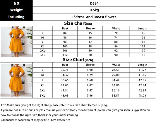 Elegant Dresses For Women A Line O Neck Short Sleeves 3D Flower Button Decoration Slim Church Party Office African 2025 New