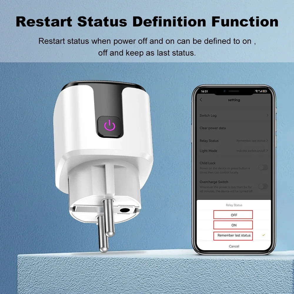 Showlu Smart WiFi Smart Plug with EU socket, power monitor, and voice control for easy remote device management.