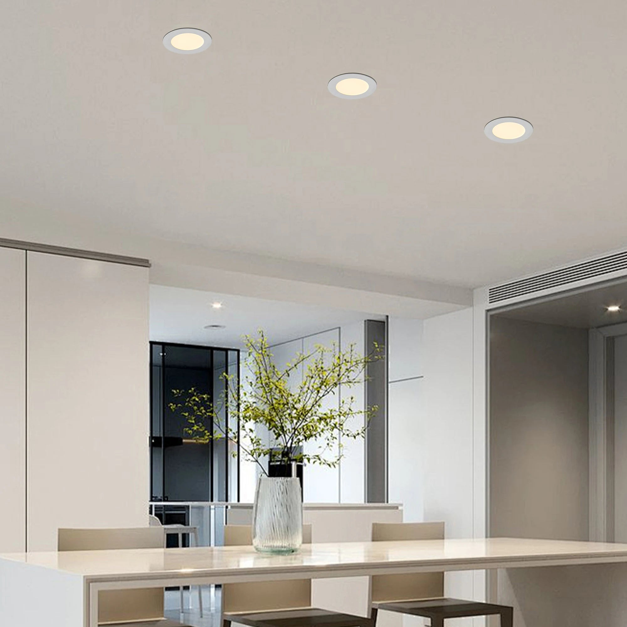 12-pack Showlu Fashion Store LED recessed lights with dimmable white finish, 3000K-5000K color temperature, ideal for modern lighting.