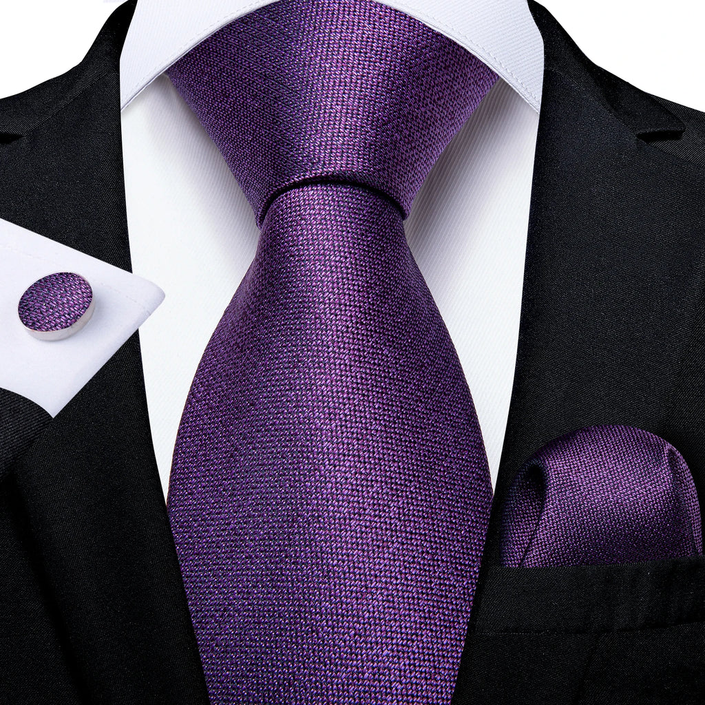 DiBanGu Ties For Men Purple Floral Paisley Necktie Business Formal 100% Silk Tie Pocket Square Set For Wedding Party Cravat