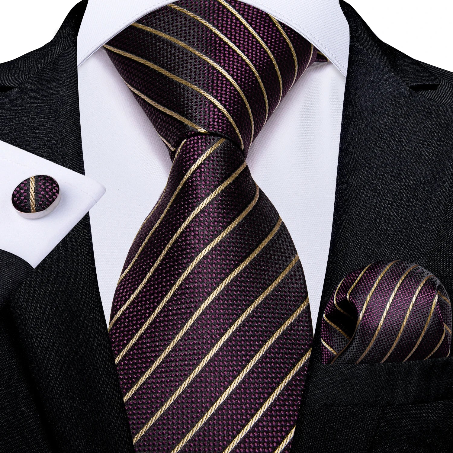 DiBanGu Ties For Men Purple Floral Paisley Necktie Business Formal 100% Silk Tie Pocket Square Set For Wedding Party Cravat