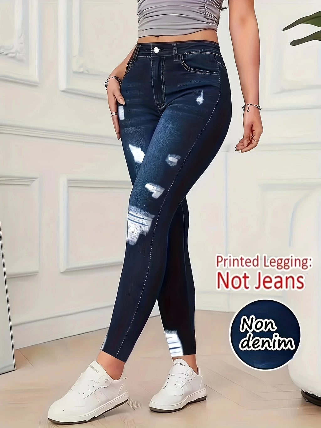 【Non-Denim】Women's Faux Denim Print Leggings, Sports Casual Skinny Pants, Thin Soft Skin-Friendly Yoga Pants, All-Season Long Pa