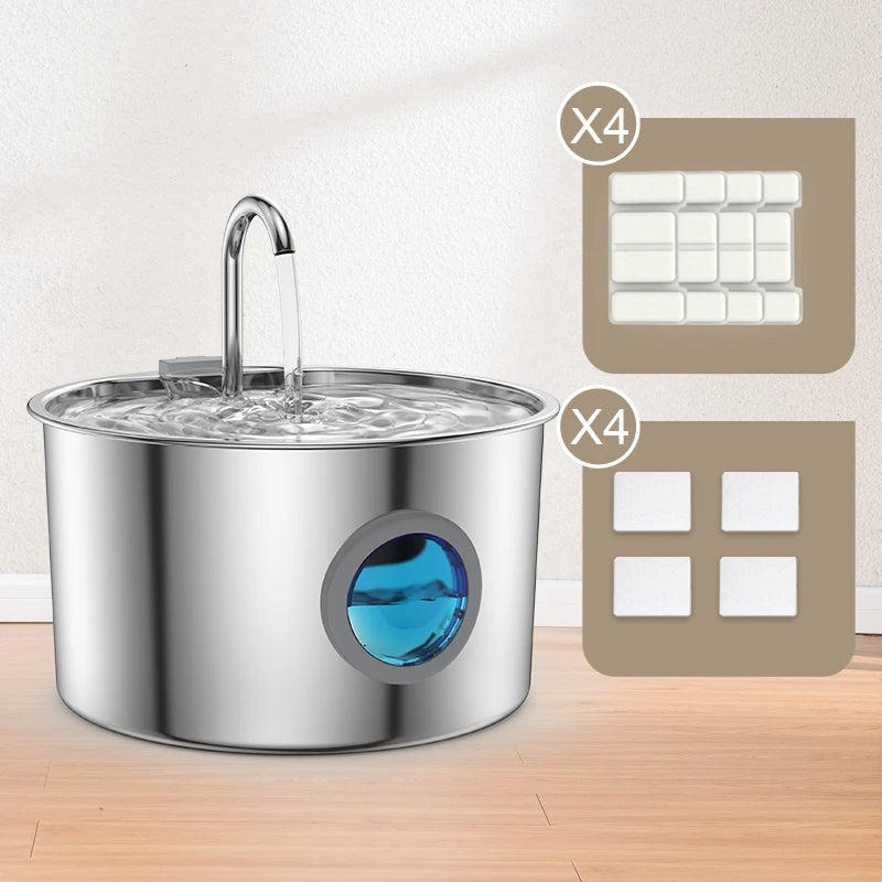 OPETH stainless steel cat water fountain with 108oz capacity, automatic pet dispenser for clean, fresh water.