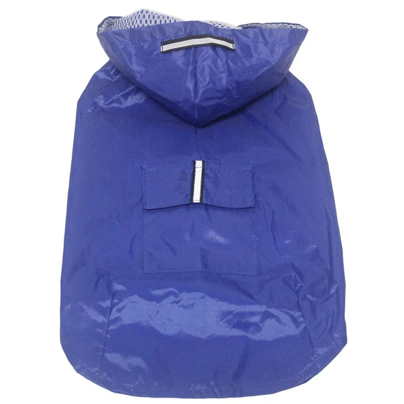 Reflective hooded waterproof dog raincoat in various sizes, stylish Showlu Fashion Store pet jacket with adjustable fit.