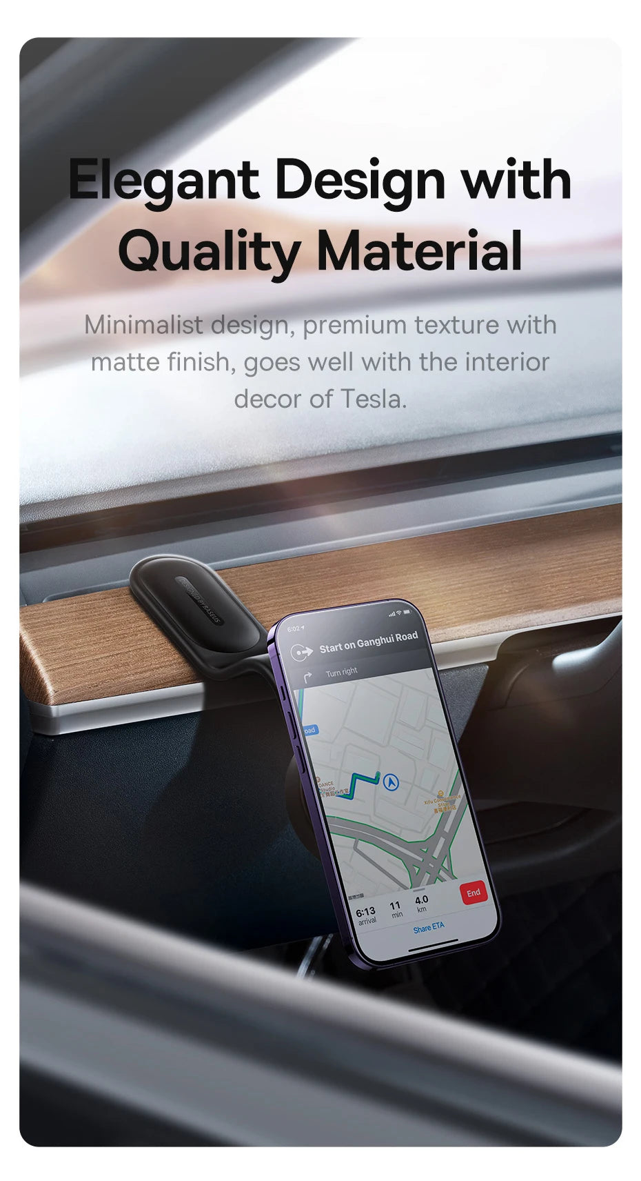 Magnetic foldable car phone holder for dashboard by Showlu Smart General, showing adjustable design and secure phone attachment.